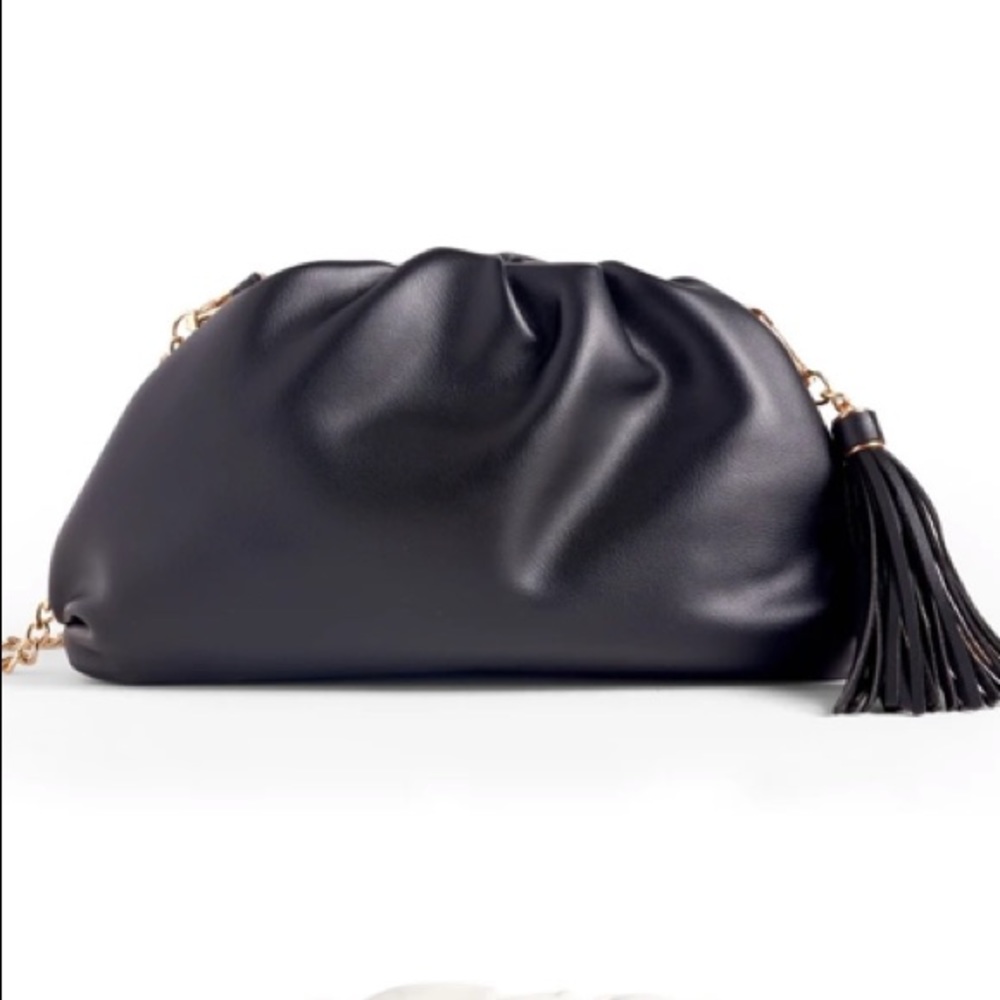 Black leather crescent cross body / clutch